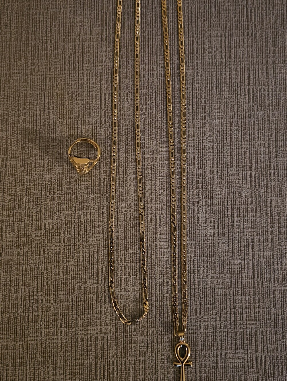 Set Of 3, 18k Gold Plated , 2 Chains One With Pendent And Adjustable Ring